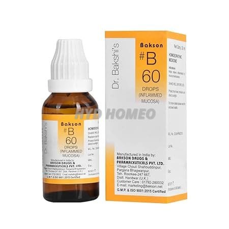 Dr. Bakshi's BAKSON'S HOMOEOPATHY # B 60 Inflammed Mucosa Drops (30 ml)