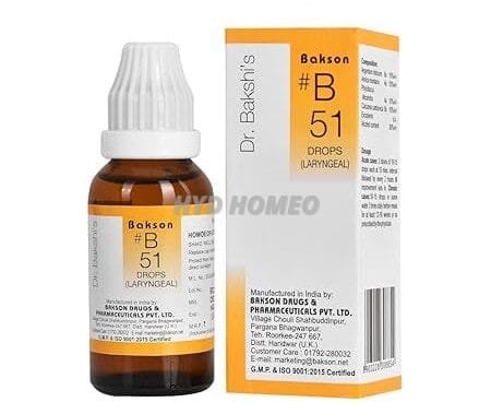 Dr. Bakshi's BAKSON'S HOMOEOPATHY # B 51 Laryngeal Drops (30 ml)