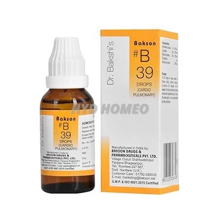 Dr. Bakshi's BAKSON'S HOMOEOPATHY # B 39 Cardio Pulmonary Drops (30 ml)