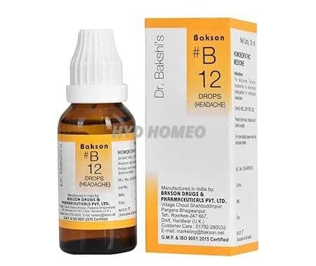 Dr. Bakshi's BAKSON'S HOMOEOPATHY # B 12 Headache Drops (30 Ml) - 1 Count